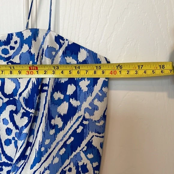 Donna Morgan Silk Classic Blue and White Dress - Picture 6 of 9